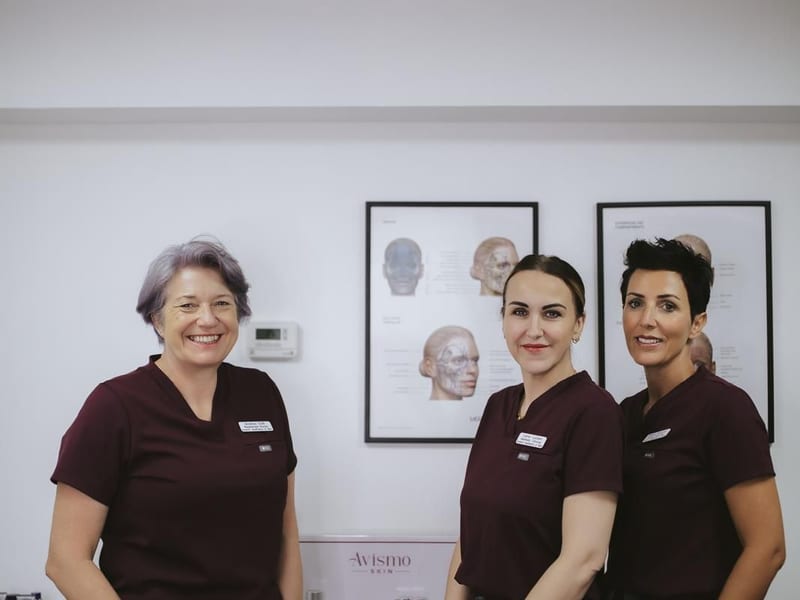 Andrea, Lorna and Karen in the clinic at Avismo Aesthetics and Skin, St Ives, a short drive from Huntingdon