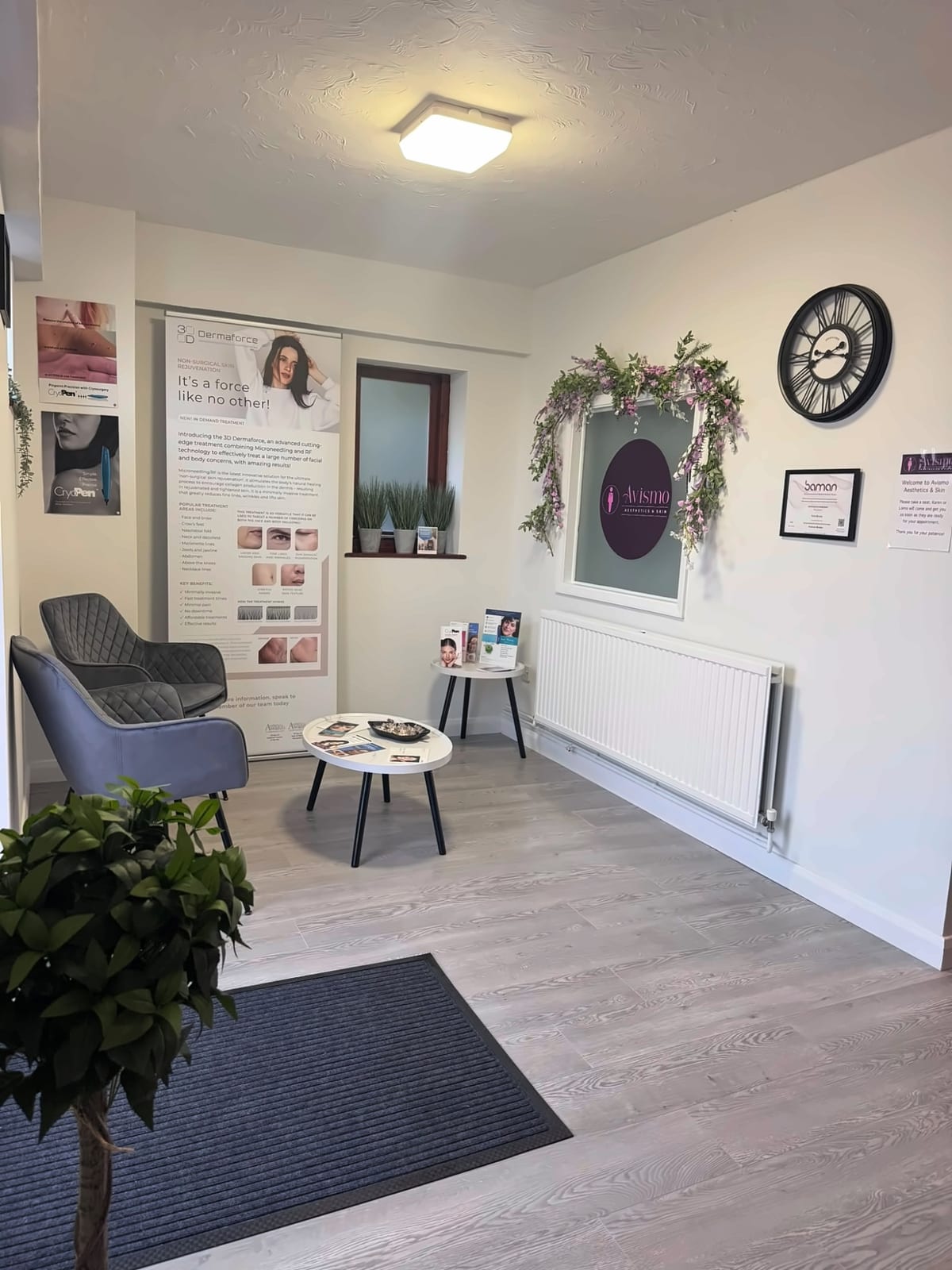 The waiting area at Avismo Aesthetics and Skin, St Ives